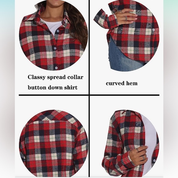 Long Sleeve Boyfriend Button Front Plaid Shirt Medium NWT Red White Blue - Picture 5 of 6